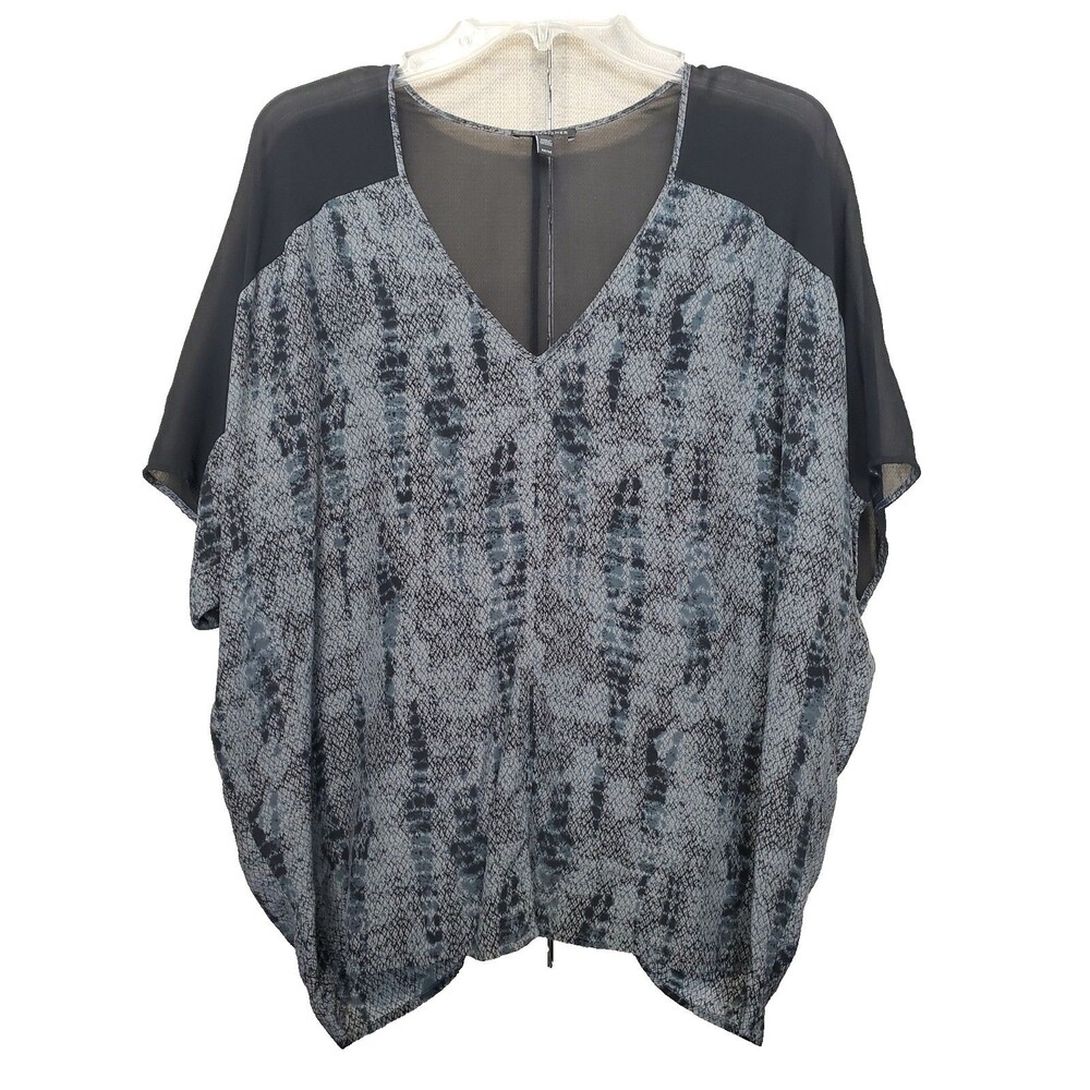 Eileen Fisher Silk Snakeskin Print Sheer Shoulder V-Neck Cap Sleeve Blouse Sz M